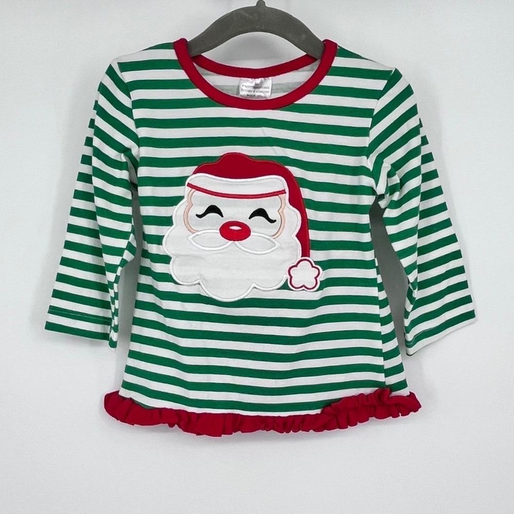 Christmas Santa Set Girls 2T Red Green Stripe Polka Dot Ruffle Festive Holidays